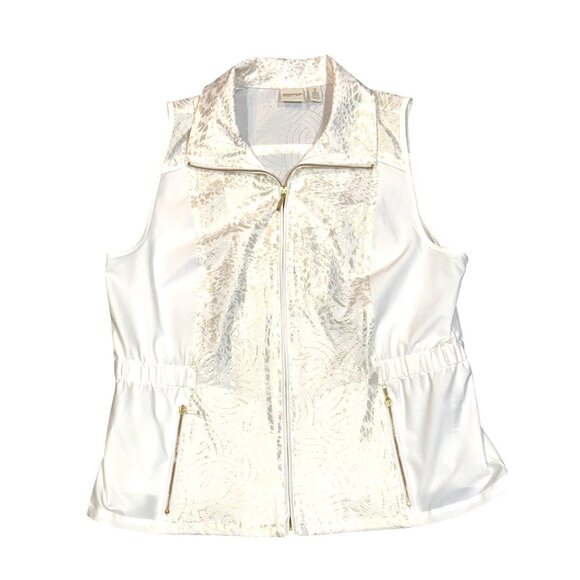Chicos Zenergy White Animal Print Quilted Zip Front Sleeveless Lightweight Vest - Picture 13 of 13